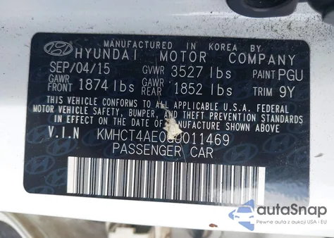 2016 Hyundai Accent Se z USA, uszkodzony, nr VIN KMHCT4AE0GU011469